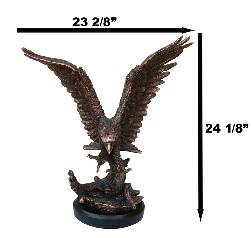 Large 24"H Bald Eagle With Open Wings By Tree Top Bronze Electroplated Statue