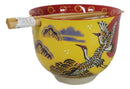 Japanese Cranes With Red Moon Yellow Donburi Ramen Soup Bowl With Chopsticks Set