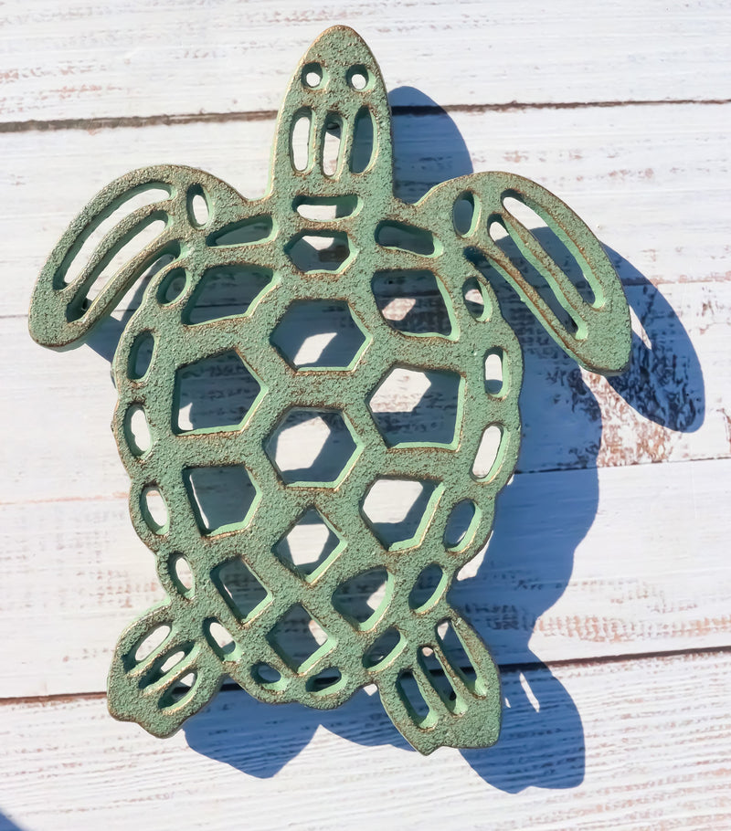 Nautical Marine Verdigris Giant Sea Turtle Rustic Cast Iron Wall Or Table Trivet