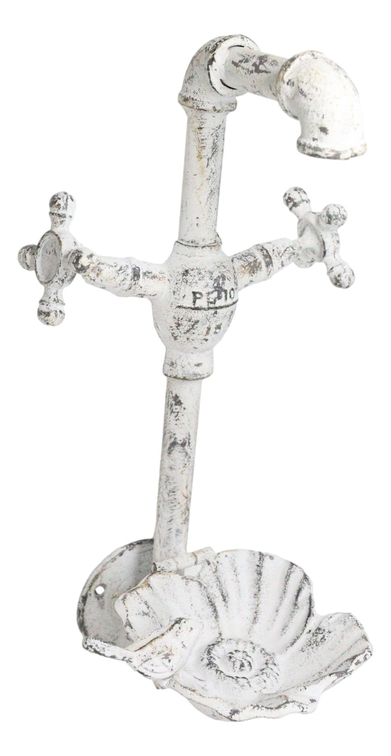 Cast Iron Antiqued White Spigot Faucet Bird On Flower Wall Bird Feeder Bath 16"H