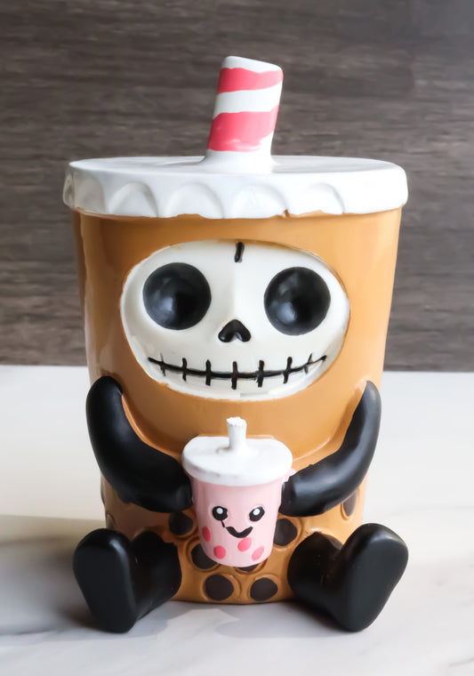 Furrybones Bobby The Bubble Tea Drink Boba Pearls Skeleton Furry Bone Figurine - Ebros Gift