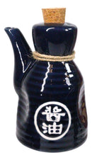 Set Of 6 Blue Japanese Calligraphy Shoyu Tenmoku Porcelain Soy Sauce Flask 7oz