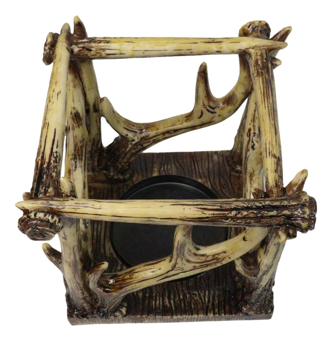 Wildlife Rustic Buck Elk Deer Stag Antlers Crown Pillar Candle Holder Figurine