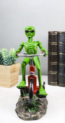 'Space Travel' UFO Green ET Roswell Alien Riding A Red Tricycle Figurine 6.75"H