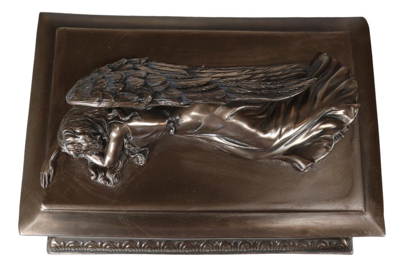 Bronzed Inspirational Laurel Cross Sleeping Guardian Angel Cremation Urn Statue