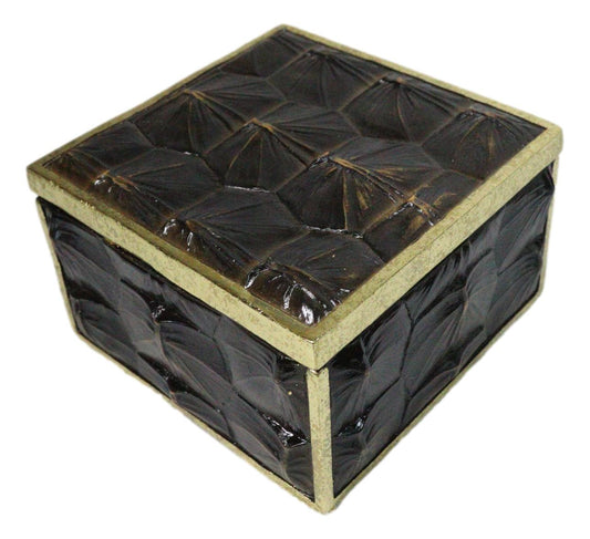 Faux Turtle Shell Print With Gold Trim Small Jewelry Trinket Box Figurine 5" L