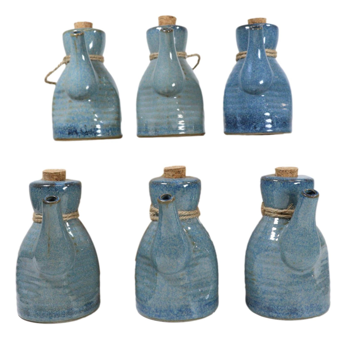 Pack of 6 Porcelain Cool Blue Soy Sauce Vinegar Condiment Dispenser Flask 7oz