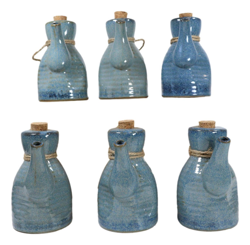 Pack of 6 Porcelain Cool Blue Soy Sauce Vinegar Condiment Dispenser Flask 7oz