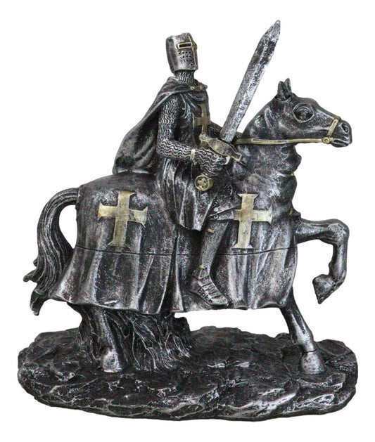 Suit of Armor Crusader Knight with Sword Riding On Heavy Cavalry Horse Figurine - Ebros Gift