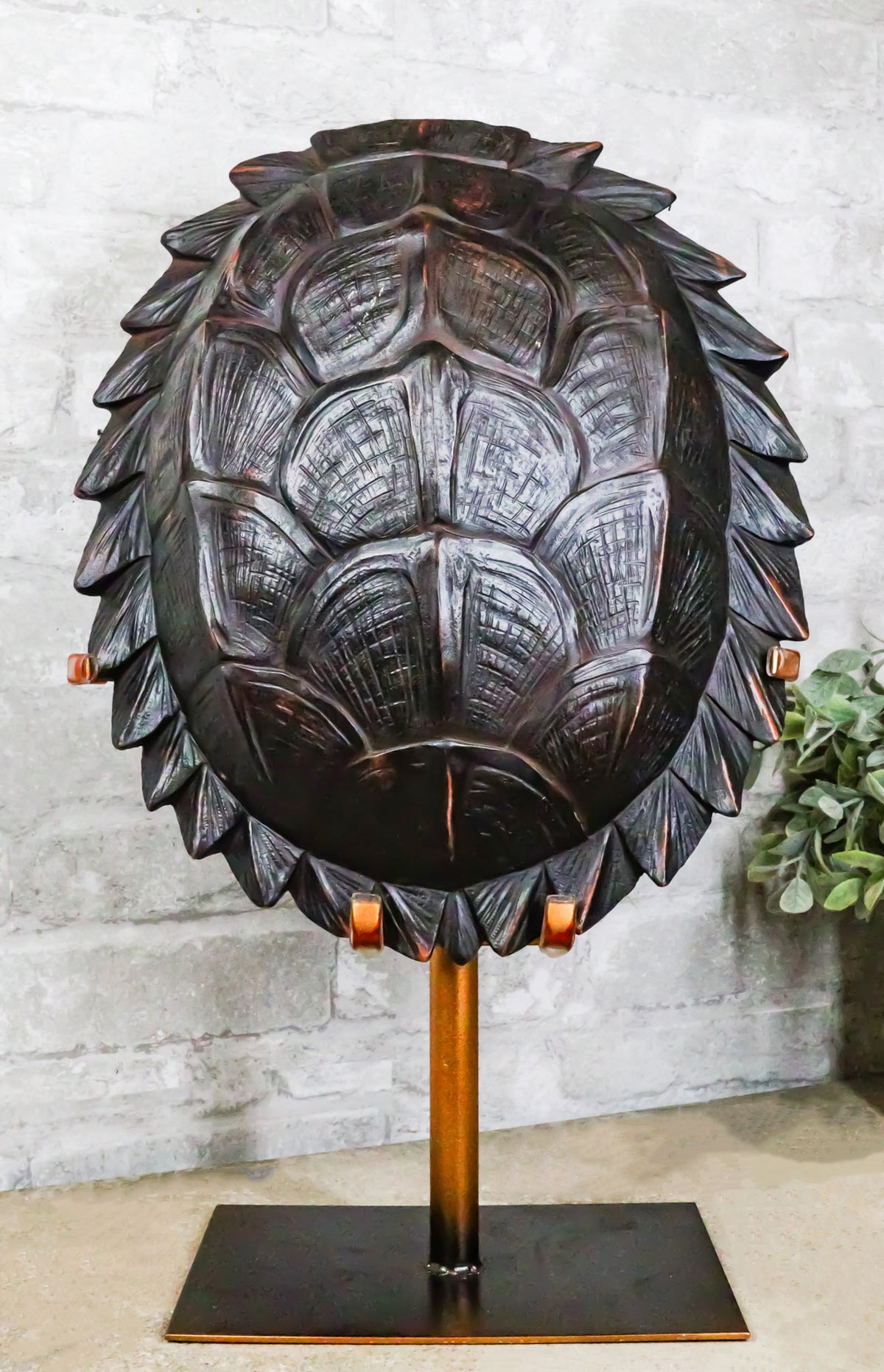 Large Nautical Marine Jagged Shell Faux Sea Turtle Sculpture With Pole Stand