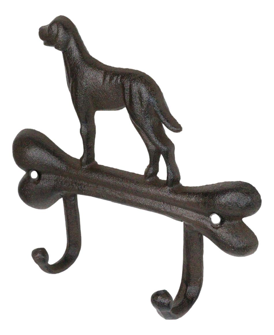 Pack of 2 Cast Iron Rustic Abstract Faithful Dog with Bone Double Wall Hooks