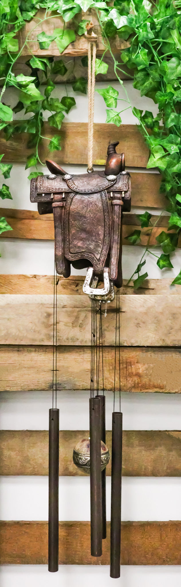 Western Country Cowboy Rustic Horse Saddle Decorative Wind Chime Garden Accent