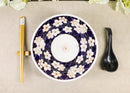 White Ume Plum Flowers Ceramic Ramen Bowl Soup Spoon Chopsticks And Rest Set