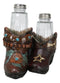 Rustic Cowgirl Turquoise Flowers Stars Double Boots Salt Pepper Shakers Holder