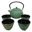 Green Tokusa Gold Streaks Tetsubin 27oz Cast Iron Tea Pot With 4 Cups Set