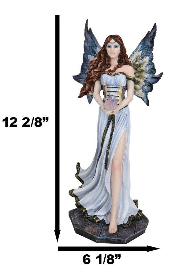 Enchanted Fantasy Damsel Fairy In White Corset Gown Holding Blue Flame Figurine