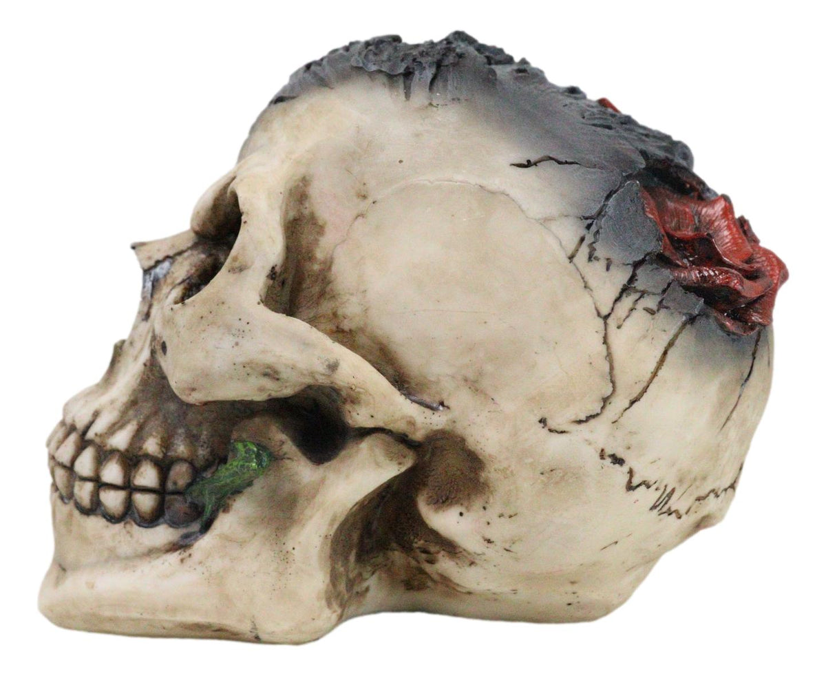 Day of The Dead Romantic Gothic Thorny Red Roses Two Faced Skull Figurine