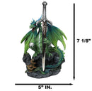 Green Dragon Holding Silver Orb And Draconian Sword Letter Opener Figurine