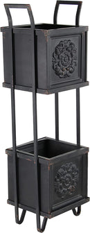 Rustic Farmhouse 2 Tiered Black Metal Box Planters With French Floral Design