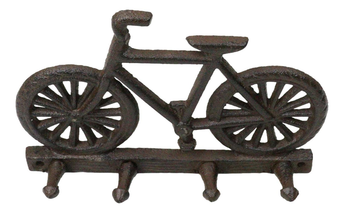Rustic Cast Iron Hobby Pastime Bicycle Quadruple Multi Peg Wall Coat Hat Hook 8"
