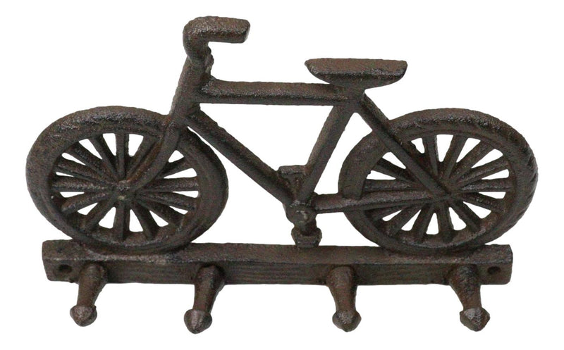Rustic Cast Iron Hobby Pastime Bicycle Quadruple Multi Peg Wall Coat Hat Hook 8"