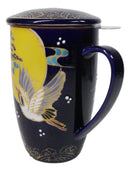 Blue Moon Japanese Crane 15oz Porcelain Tea Mug With Lid Stainless Steel Infuser