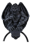 Gothic Guardian Winged Gargoyle Perching On Roof Pediment Door Knocker Figurine