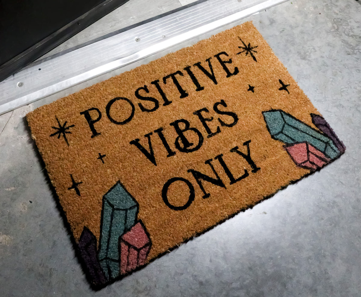Positive Vibes Only Crystals Wicca Magic Coir Coconut Fiber Floor Mat Doormat - Ebros Gift