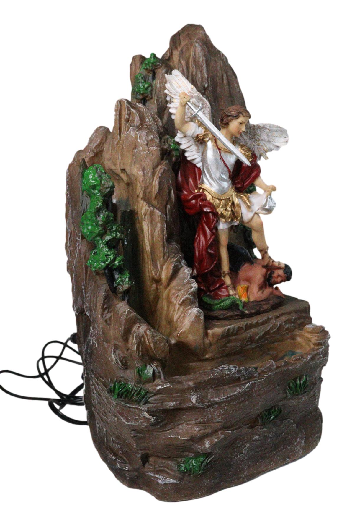 Catholic Archangel Saint Michael Our Protector Water Fall Fountain Statue 16"H