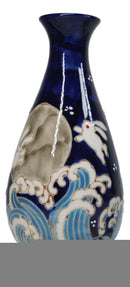 Blue Moon Rabbit With Waves Porcelain Sake Carafe Flask And 4 Ochoko Cups Set