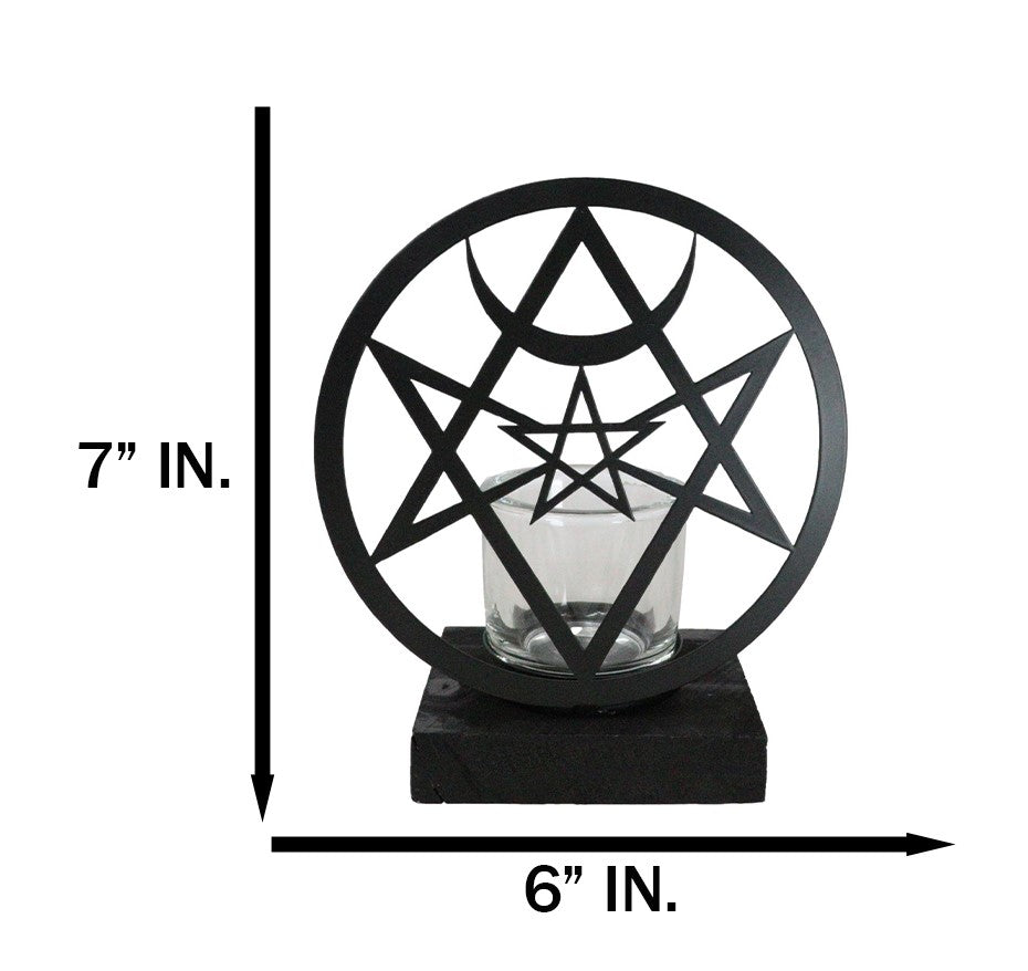 Wicca Spiritualism Mystic Unicursal Hex Pentagram Metal Votive Candle Holder