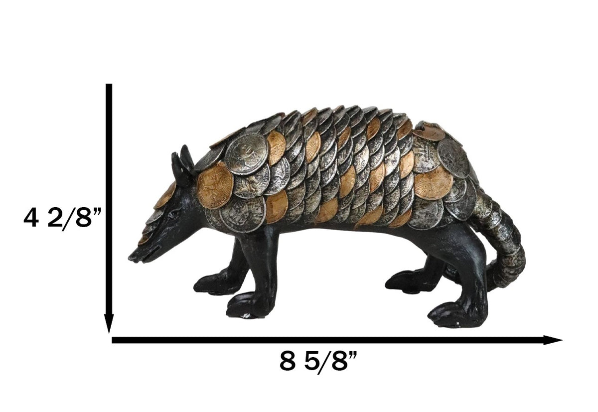 Western Rustic Armadillo With Engraved Coins Armor Money Savings Piggy Bank - Ebros Gift