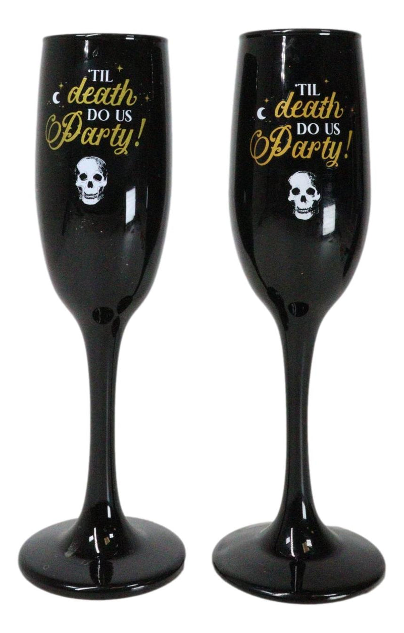Til Death Do Us Party Series Skull Face Black & Gold Glass Champagne Flute Set