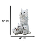 Winter Snow White Wolf Mother Sitting with 3 Adorable Cubs Family Figurine Decor