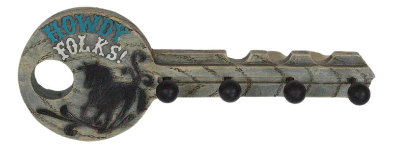 Rustic Western Howdy Folks Horse Key Shaped 4 Peg Quadruple Wall Hook Plaque