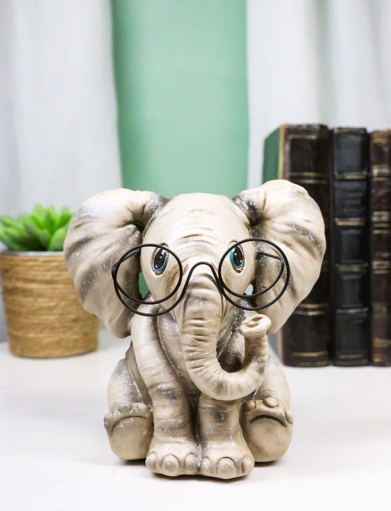 Safari African Savanna Whimsical Elephant Young Calf Wearing Glasses Figurine