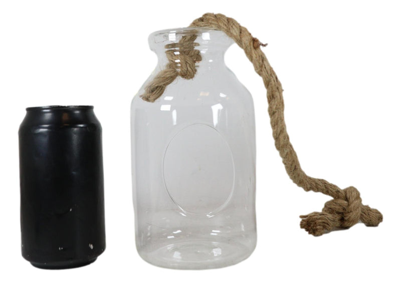Farmhouse Rustic Country Hanging 7" H Glass Bottle Terrarium With Jute Strings