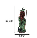 Wicca Magic Green Witch Figurine with Broomstick, Spell Book & Black Cat, 10"H