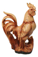 Rustic Farmhouse Rooster Figurine Faux Wood Carved Look Decorative Chicken