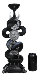 Wicca Triple Moon Pentagram Insignia Black Viper Snake Taper Candle Holder Decor