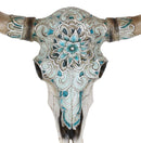 Western Turquoise Floral Horned Cow Skull Wall Decor Plaque