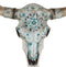 Western Turquoise Floral Horned Cow Skull Wall Decor Plaque