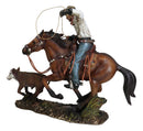 Rustic Western Cowboy Riding On Horse Rodeo Tie Down Roping A Calf Figurine