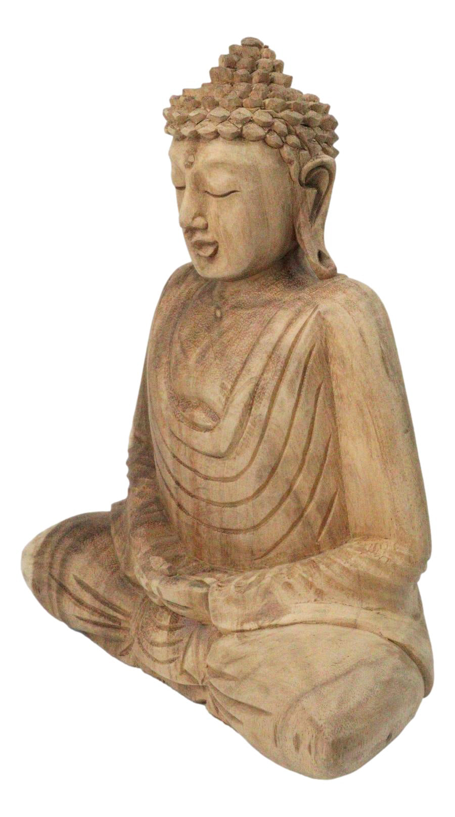 Acacia Wood Meditating Buddha Gautama Amitabha In Prayer Zen Sculpture 10.75"H