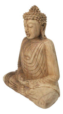 Acacia Wood Meditating Buddha Gautama Amitabha In Prayer Zen Sculpture 10.75"H