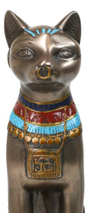 Egyptian Goddess Faux Bronze Bastet Cat Sitting in Royal Pose Figurine