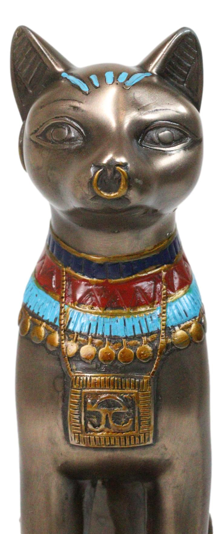 Egyptian Goddess Faux Bronze Bastet Cat Sitting in Royal Pose Figurine
