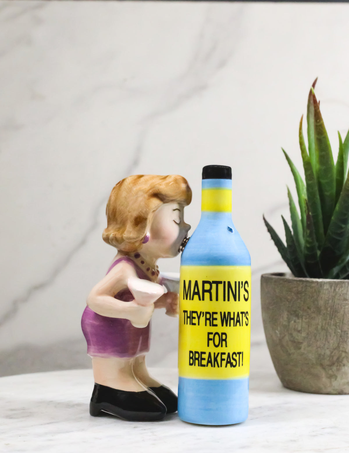 Ebros Gift Martini Lady and Bottle Ceramic Salt and Pepper Shaker Set