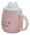 Whimsical Pastel Pink Feline Kitty Cat Cup Mug With Lid And Stirring Spoon
