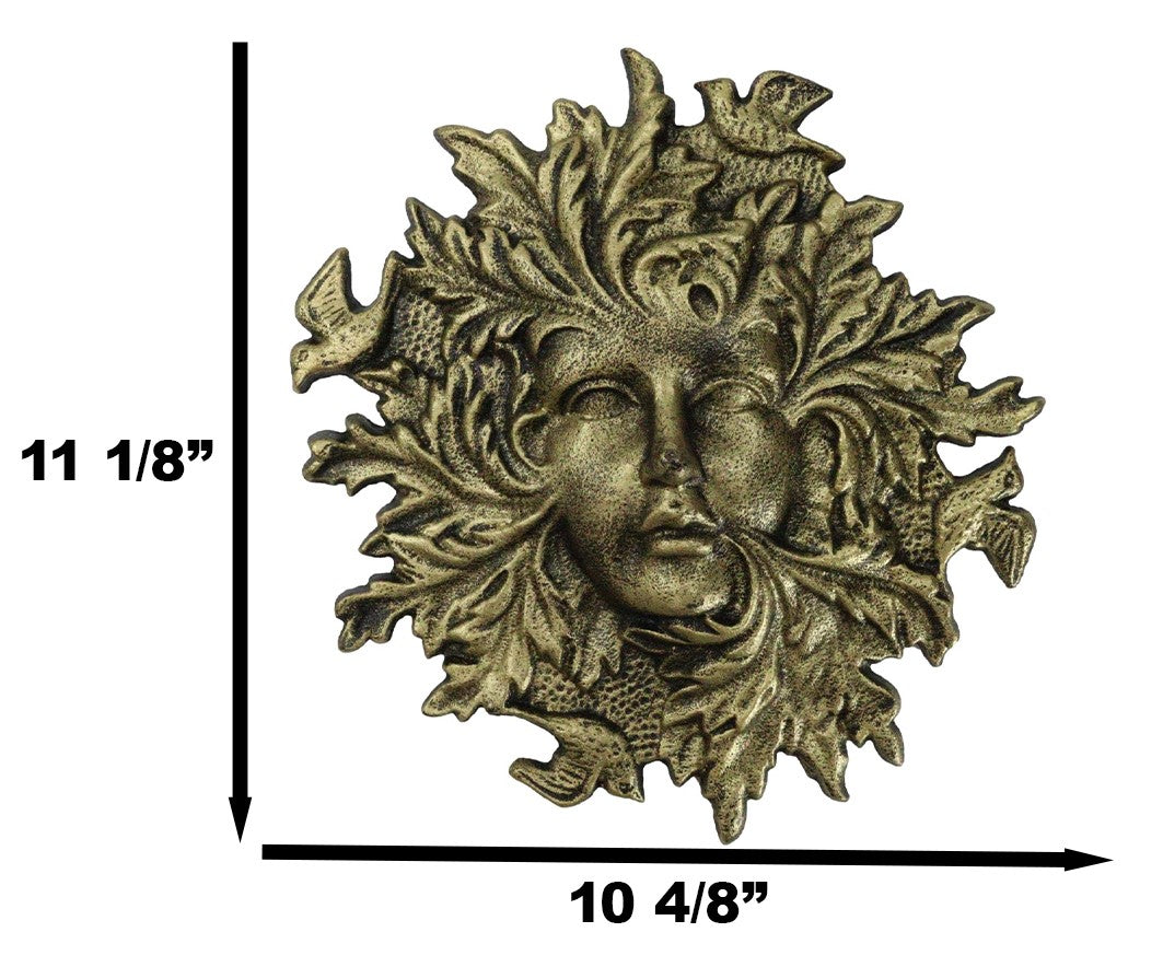 Cast Iron Antiqued Forest Spirit Goddess Celtic Greenwoman Ent Face Wall Decor - Ebros Gift